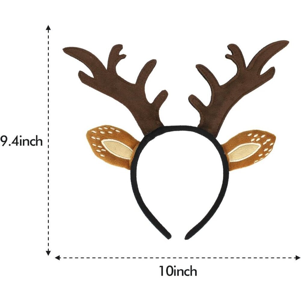 Deer Antlers Headband Plush Ears Halloween Christmas Costume Accessory - Picture 2 of 7